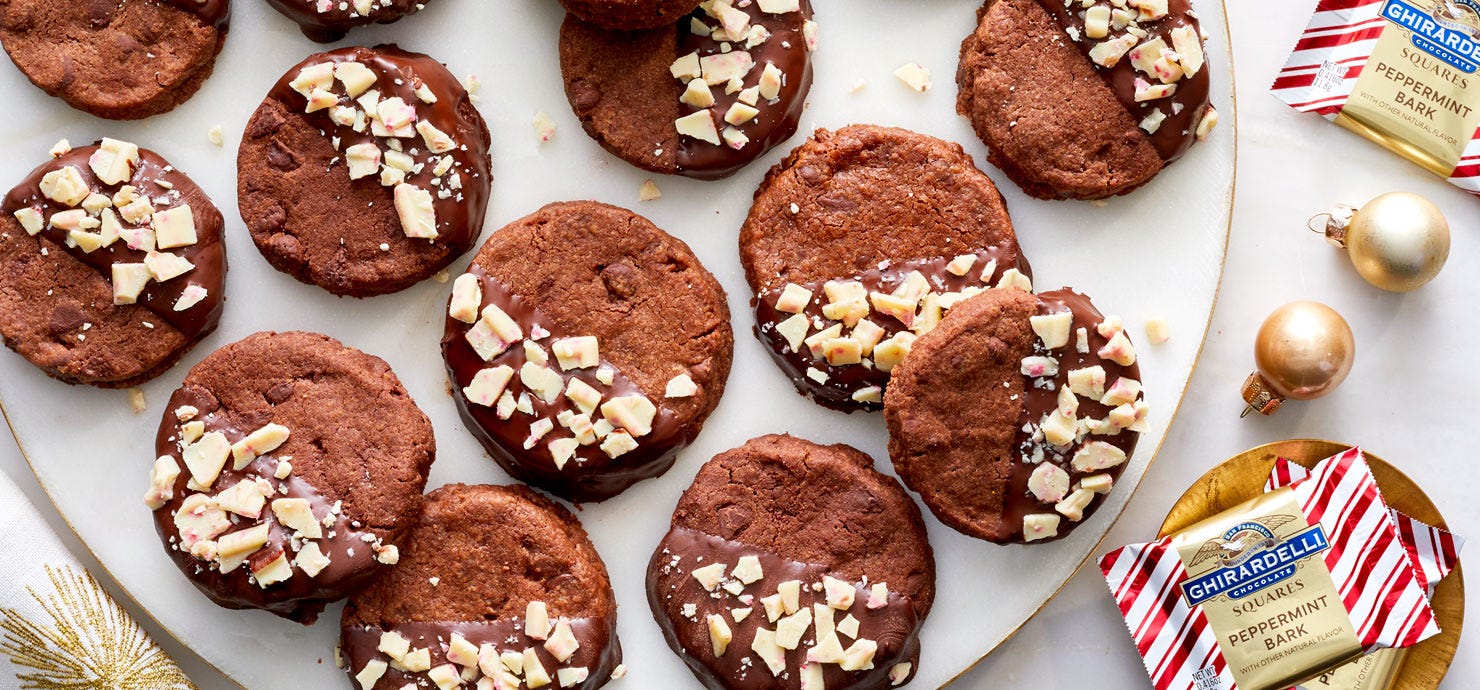 Ghirardelli Double Chocolate Shortbread Cookie with Peppermint Bark