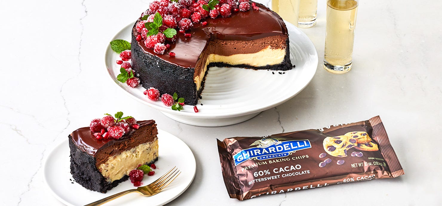 Ghirardelli Layered Chocolate Cheesecake With Ganache Glaze